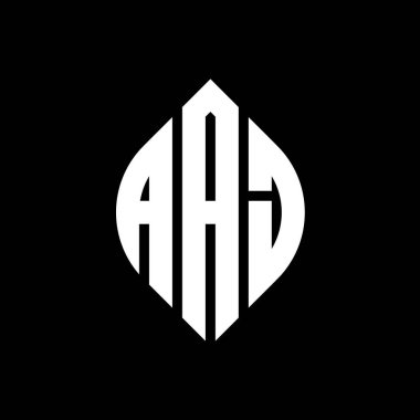 Çember ve elips şekilli AAJ daire harf logosu tasarımı. AAJ elips harfleri tipografik tarzda. Üç baş harf daire şeklinde bir logo oluşturuyor. AAJ Çember Amblemi Soyut Monogram Harf İşaretleyici Vektörü.