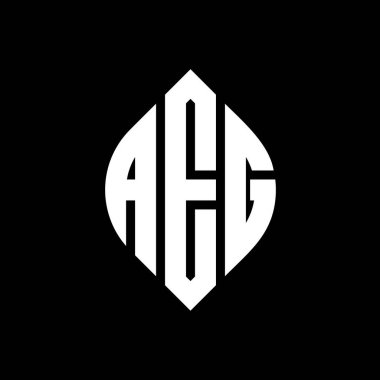 Dairesel ve elips şekilli AEG daire harf logosu tasarımı. Tipografik biçimli AEG elips harfleri. Üç baş harf daire şeklinde bir logo oluşturuyor. AEG Çember Amblemi Soyut Monogram Harf İşaretleyici Vektörü.