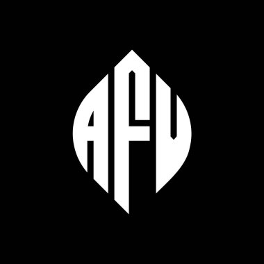 Çember ve elips şekilli AFV daire harf logosu tasarımı. Tipografik şekilli AFV elips harfleri. Üç baş harf daire şeklinde bir logo oluşturuyor. AFV Çember Amblemi Soyut Monogram Harf İşaretleme Vektörü.