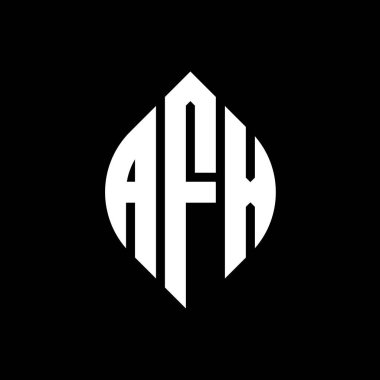 Çember ve elips şekilli AFX daire harf logosu tasarımı. Tipografik şekilli AFX elips harfleri. Üç baş harf daire şeklinde bir logo oluşturuyor. AFX Çemberi Amblemi Soyut Monogram Harf İşaretleyici Vektörü.