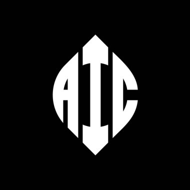 Dairesel ve elips şekilli AIC daire harf logosu tasarımı. Tipografik biçimli AIC elips harfleri. Üç baş harf daire şeklinde bir logo oluşturuyor. AIC Çember Amblemi Soyut Monogram Harf İşaretleyici Vektörü.