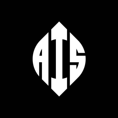 Dairesel ve elips şekilli AIS daire harf logosu tasarımı. Tipografik biçimli AIS elips harfleri. Üç baş harf daire şeklinde bir logo oluşturuyor. AIS Çemberi Amblemi Soyut Monogram Harf İşaretleyici Vektörü.