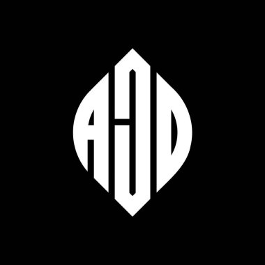 Çember ve elips şekilli AJO daire harf logosu tasarımı. Tipografik biçimli AJO elips harfleri. Üç baş harf daire şeklinde bir logo oluşturuyor. AJO Çember Amblemi Soyut Monogram Harf İşaretleyici Vektörü.