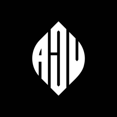 Dairesel ve elips şekilli AJV daire harf logosu tasarımı. Tipografik biçimli AJV elips harfleri. Üç baş harf daire şeklinde bir logo oluşturuyor. AJV Çember Amblemi Soyut Monogram Harf İşaretleyici Vektörü.