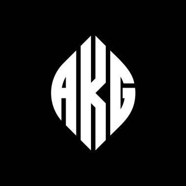 Çember ve elips şekilli AKG daire harf logosu tasarımı. Tipografik biçimli AKG elips harfleri. Üç baş harf daire şeklinde bir logo oluşturuyor. AKG Çember Amblemi Soyut Monogram Harf İşaretleme Vektörü.