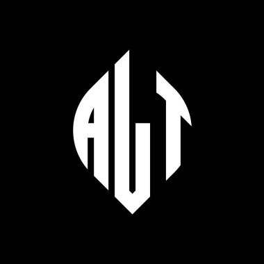 Çember ve elips şekilli ALT daire harf logosu tasarımı. Tipografik tarzda ALT elips harfleri. Üç baş harf daire şeklinde bir logo oluşturuyor. ALT Çember Amblemi Soyut Monogram Harf İşaretleme Vektörü.