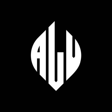 Dairesel ve elips şekilli ALV daire harf logosu tasarımı. Tipografik tarzda ALV elips harfleri. Üç baş harf daire şeklinde bir logo oluşturuyor. ALV Çember Amblemi Soyut Monogram Harf İşaretleme Vektörü.