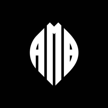 Çember ve elips şekilli AMB daire harf logosu tasarımı. Tipografik tarzda AMB elips harfleri. Üç baş harf daire şeklinde bir logo oluşturuyor. AMB Çemberi Amblemi Soyut Monogram Harf İşaretleme Vektörü.