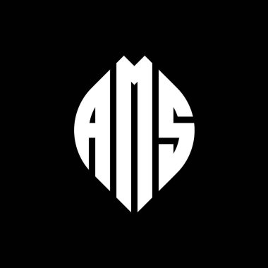 Çember ve elips şekilli AMS daire harf logosu tasarımı. Tipografik tarzda AMS elips harfleri. Üç baş harf daire şeklinde bir logo oluşturuyor. AMS Çemberi Amblemi Soyut Monogram Harf İşaretleyici Vektörü.