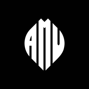 Çember ve elips şekilli AMV daire harf logosu tasarımı. Tipografik şekilli AMV elips harfleri. Üç baş harf daire şeklinde bir logo oluşturuyor. AMV Çember Amblemi Soyut Monogram Harf İşaretleme Vektörü.