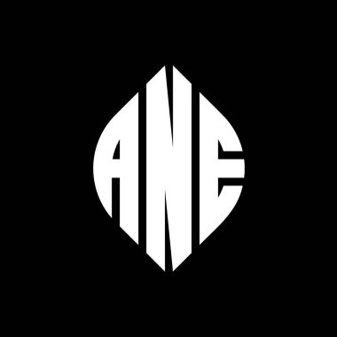 Çember ve elips şekilli ANE daire harf logosu tasarımı. Daktilo tarzında ANE elips harfleri. Üç baş harf daire şeklinde bir logo oluşturuyor. ANE Çember Amblemi Soyut Monogram Harf İşaretleme Vektörü.
