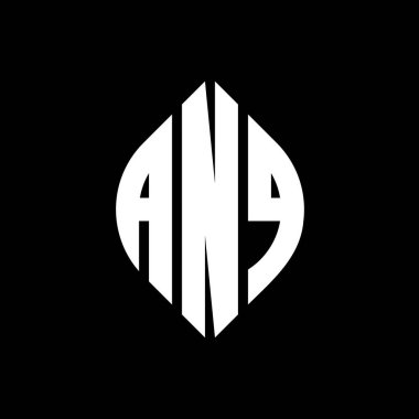 Çember ve elips şekilli ANQ daire harf logosu tasarımı. Daktilo tarzında ANQ elips harfleri. Üç baş harf daire şeklinde bir logo oluşturuyor. ANQ Çemberi Amblemi Soyut Monogram Harf İşaretleyici Vektörü.