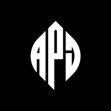Çember ve elips şekilli APJ daire harf logosu tasarımı. Typographic tarzında APJ elips harfleri. Üç baş harf daire şeklinde bir logo oluşturuyor. APJ Çember Amblemi Soyut Monogram Harf İşaretleme Vektörü.