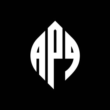 Çember ve elips şekilli APQ daire harf logosu tasarımı. Typographic tarzında APQ elips harfleri. Üç baş harf daire şeklinde bir logo oluşturuyor. APQ Çemberi Amblemi Soyut Monogram Harf İşaretleyici Vektörü.