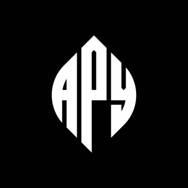 Çember ve elips şekilli APY daire harf logosu tasarımı. Typographic tarzında APY elips harfleri. Üç baş harf daire şeklinde bir logo oluşturuyor. APY Çemberi Amblemi Soyut Monogram Harf İşaretleme Vektörü.