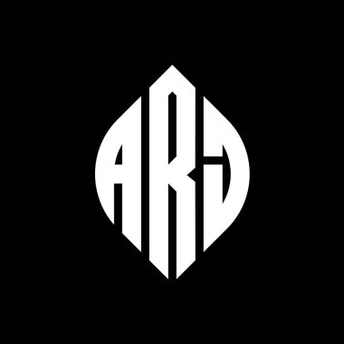 ARJ daire şeklinde ve elips şekilli harf logosu tasarımı. ARJ elips harfleri tipografik tarzda. Üç baş harf daire şeklinde bir logo oluşturuyor. ARJ Çember Amblemi Soyut Monogram Harf İşaretleme Vektörü.