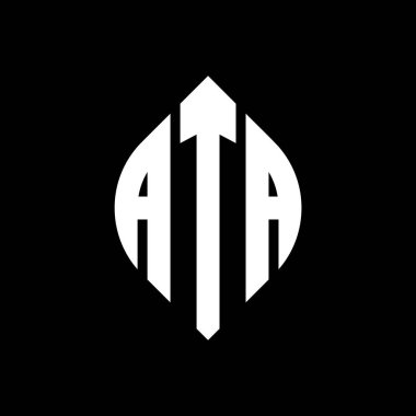 Çember ve elips şekilli ATA daire harf logosu tasarımı. Tipografik tarzda ATA elips harfleri. Üç baş harf daire şeklinde bir logo oluşturuyor. ATA Çember Amblemi Soyut Monogram Harf İşaretleme Vektörü.