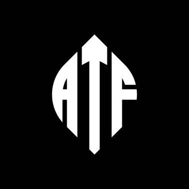 Çember ve elips şekilli ATF daire harf logosu tasarımı. Tipografik tarzda ATF elips harfleri. Üç baş harf daire şeklinde bir logo oluşturuyor. ATF Çemberi Amblemi Soyut Monogram Harf İşaretleyici Vektörü.
