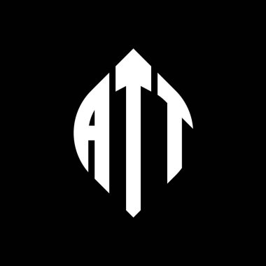 Çember ve elips şekilli ATT daire harf logosu tasarımı. Tipografik tarzda ATT elips harfleri. Üç baş harf daire şeklinde bir logo oluşturuyor. ATT Çemberi Amblemi Soyut Monogram Harf İşaretleyici Vektörü.