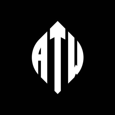Çember ve elips şekilli ATW daire harf logosu tasarımı. Tipografik tarzda ATW elips harfleri. Üç baş harf daire şeklinde bir logo oluşturuyor. ATW Çember Amblemi Soyut Monogram Harf İşaretleme Vektörü.