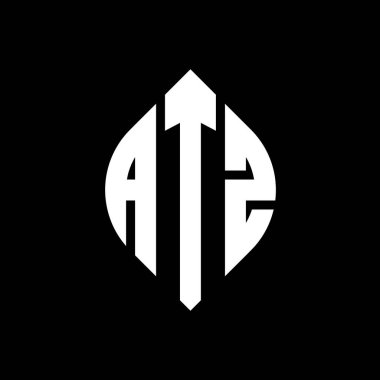 Çember ve elips şekilli ATZ daire harf logosu tasarımı. Tipografik biçimli ATZ elips harfleri. Üç baş harf daire şeklinde bir logo oluşturuyor. ATZ Çember Amblemi Soyut Monogram Harf İşaretleme Vektörü.
