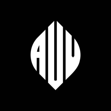 Dairesel ve elips şekilli AUV daire harf logosu tasarımı. Tipografik biçimli AUV elips harfleri. Üç baş harf daire şeklinde bir logo oluşturuyor. AUV Çember Amblemi Soyut Monogram Harf İşaretleyici Vektörü.