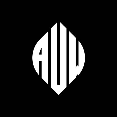 Çember ve elips şekilli AUW daire harf logosu tasarımı. Tipografik biçimli AUW elips harfleri. Üç baş harf daire şeklinde bir logo oluşturuyor. AUW Çember Amblemi Soyut Monogram Harf İşaretleyici Vektörü.