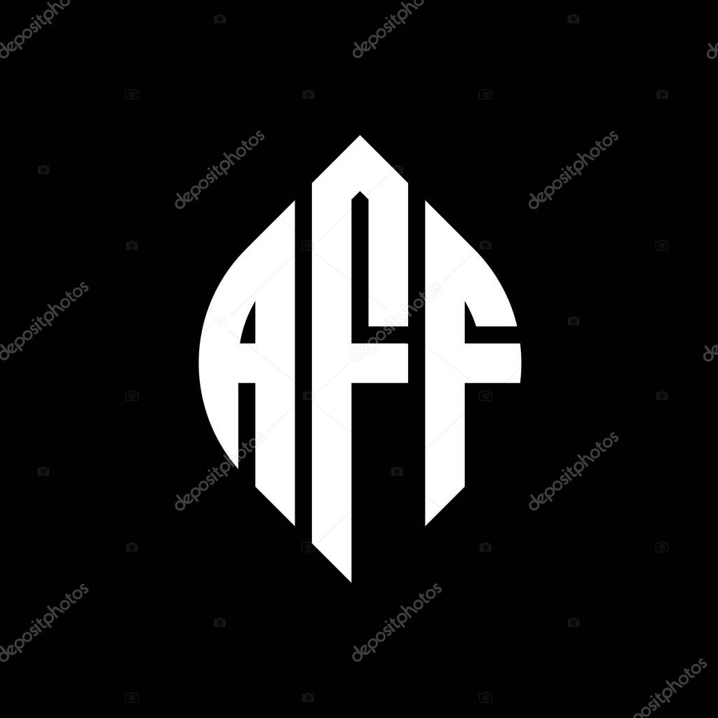 AFF circle letter logo design with circle and ellipse shape. AFF ellipse letters with typographic style. The three initials form a circle logo. AFF Circle Emblem Abstract Monogram Letter Mark Vector.