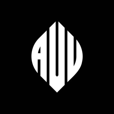 Çember ve elips şekilli AVU daire harf logosu tasarımı. Tipografik şekilli AVU elips harfleri. Üç baş harf daire şeklinde bir logo oluşturuyor. AVU Çember Amblemi Soyut Monogram Harf İşaretleyici Vektörü.