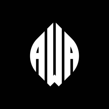 Çember ve elips şekilli AWA daire harf logosu tasarımı. Tipografik tarzda AWA elips harfleri. Üç baş harf daire şeklinde bir logo oluşturuyor. AWA Çember Amblemi Soyut Monogram Harf İşaretleyici Vektörü.