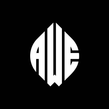 Çember ve elips şekilli AWE daire harf logosu tasarımı. AWE elips harfleri tipografik tarzda. Üç baş harf daire şeklinde bir logo oluşturuyor. AWE Çember Amblemi Soyut Monogram Harf İşaretleme Vektörü.