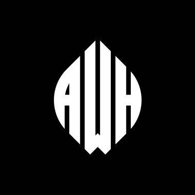 Çember ve elips şekilli AWH daire harf logosu tasarımı. Tipografik biçimli AWH elips harfleri. Üç baş harf daire şeklinde bir logo oluşturuyor. AWH Çember Amblemi Soyut Monogram Harf İşaretleyici Vektörü.