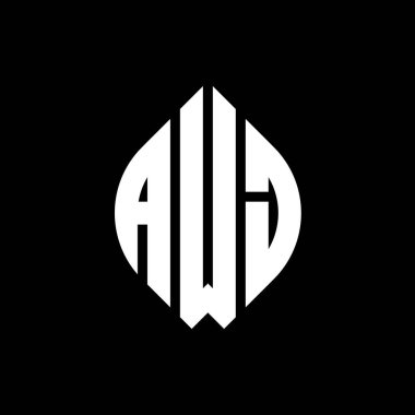 Çember ve elips şekilli AWJ daire harf logosu tasarımı. AWJ elips harfleri tipografik tarzda. Üç baş harf daire şeklinde bir logo oluşturuyor. AWJ Çember Amblemi Soyut Monogram Harf İşaretleyici Vektörü.