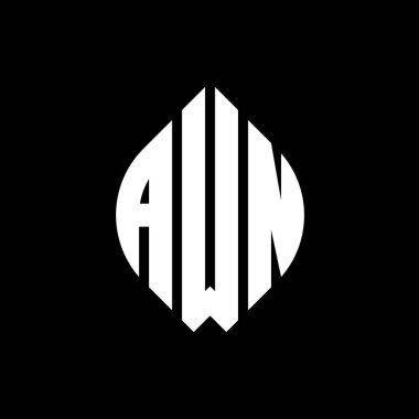 Çember ve elips şekilli AWN daire harf logosu tasarımı. Typographic tarzında AWN elips harfleri. Üç baş harf daire şeklinde bir logo oluşturuyor. AWN Çember Amblemi Soyut Monogram Harf İşaretleme Vektörü.