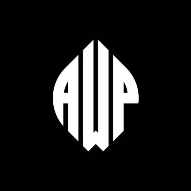 Çember ve elips şekilli AWP daire harf logosu tasarımı. Tipografik biçimli AWP elips harfleri. Üç baş harf daire şeklinde bir logo oluşturuyor. AWP Çember Amblemi Soyut Monogram Harf İşaretleyici Vektörü.