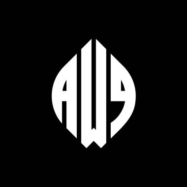 Çember ve elips şekilli AWQ daire harf logosu tasarımı. Tipografik tarzda AWQ elips harfleri. Üç baş harf daire şeklinde bir logo oluşturuyor. AWQ Çemberi Amblemi Soyut Monogram Harf İşaretleyici Vektörü.