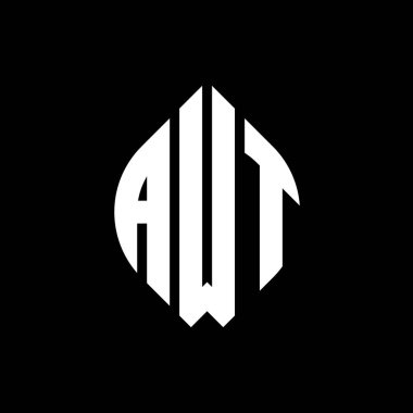 Çember ve elips şekilli AWT daire harf logosu tasarımı. Tipografik biçimli AWT elips harfleri. Üç baş harf daire şeklinde bir logo oluşturuyor. AWT Çember Amblemi Soyut Monogram Harf İşaretleyici Vektörü.