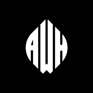 Çember ve elips şekilli AWX daire harf logosu tasarımı. Tipografik biçimli AWX elips harfleri. Üç baş harf daire şeklinde bir logo oluşturuyor. AWX Çember Amblemi Soyut Monogram Harf İşaretleyici Vektörü.