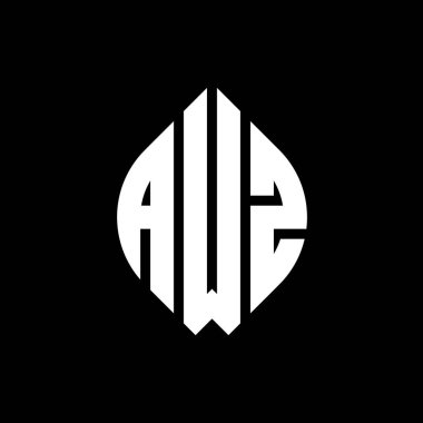 Çember ve elips şekilli AWZ daire harf logosu tasarımı. Tipografik biçimli AWZ elips harfleri. Üç baş harf daire şeklinde bir logo oluşturuyor. AWZ Çember Amblemi Soyut Monogram Harf İşaretleyici Vektörü.