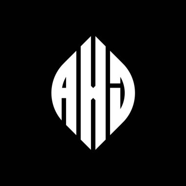 Çember ve elips şekilli AXJ daire harf logosu tasarımı. Tipografik biçimli AXJ elips harfleri. Üç baş harf daire şeklinde bir logo oluşturuyor. AXJ Çember Amblemi Soyut Monogram Harf İşaretleyici Vektörü.