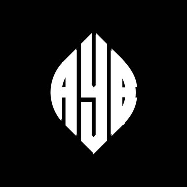 Dairesel ve elips şekilli AYB daire harf logosu tasarımı. Tipografik biçimli AYB elips harfleri. Üç baş harf daire şeklinde bir logo oluşturuyor. AYB Çember Amblemi Soyut Monogram Harf İşaretleyici Vektörü.