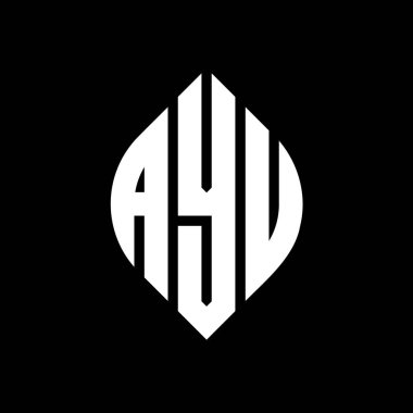 Çember ve elips şekilli AYU daire harf logosu tasarımı. Tipografik biçimli AYU elips harfleri. Üç baş harf daire şeklinde bir logo oluşturuyor. AYU Çember Amblemi Soyut Monogram Harf İşaretleyici Vektörü.