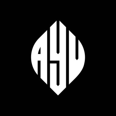 Dairesel ve elips şekilli AYV daire harf logosu tasarımı. Tipografik biçimli AYV elips harfleri. Üç baş harf daire şeklinde bir logo oluşturuyor. AYV Çember Amblemi Soyut Monogram Harf İşaretleyici Vektörü. 