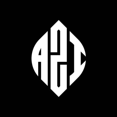 Dairesel ve elips şekilli AZI daire harf logosu tasarımı. Tipografik şekilli AZI elips harfleri. Üç baş harf daire şeklinde bir logo oluşturuyor. AZI Çember Amblemi Soyut Monogram Harf İşaretleyici Vektörü. 