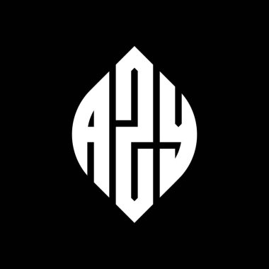 Çember ve elips şekilli AZY daire harf logosu tasarımı. Tipografik biçimli AZY elips harfleri. Üç baş harf daire şeklinde bir logo oluşturuyor. AZY Çember Amblemi Soyut Monogram Harf İşaretleyici Vektörü.