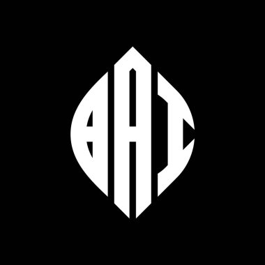 Daire şeklinde ve elips şeklinde yuvarlak harfli logo tasarımı. BAI elips harfleri tipografik tarzda. Üç baş harf daire şeklinde bir logo oluşturuyor. BAI Çemberi Amblemi Soyut Monogram Harf İşaretleme Vektörü.