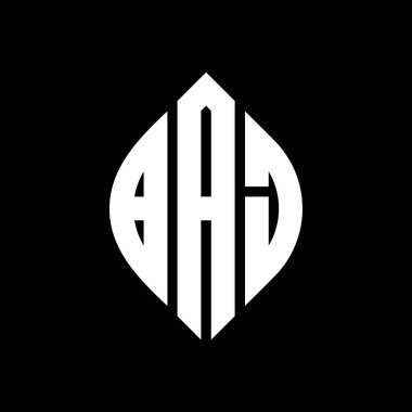 BAJ daire harf logosu dizaynı daire ve elips şeklinde. BAJ elips harfleri tipografik tarzda. Üç baş harf daire şeklinde bir logo oluşturuyor. BAJ Çember Amblemi Soyut Monogram Harf İşaretleme Vektörü.