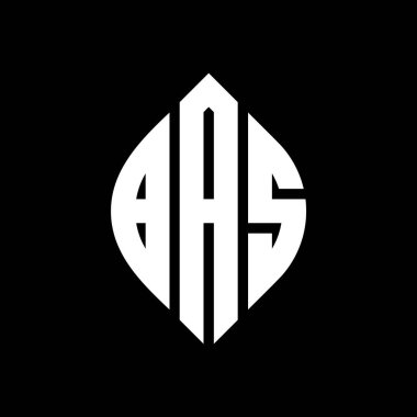 Çember ve elips şekilli BAS daire harf logosu tasarımı. Tipografik biçimli BAS elips harfleri. Üç baş harf daire şeklinde bir logo oluşturuyor. BAS Çember Amblemi Soyut Monogram Harf İşaretleme Vektörü.