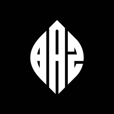 Çember ve elips şekilli BAZ daire harf logosu tasarımı. BAZ elips harfleri tipografik tarzda. Üç baş harf daire şeklinde bir logo oluşturuyor. BAZ Çemberi Amblemi Soyut Monogram Harf İşaretleme Vektörü.
