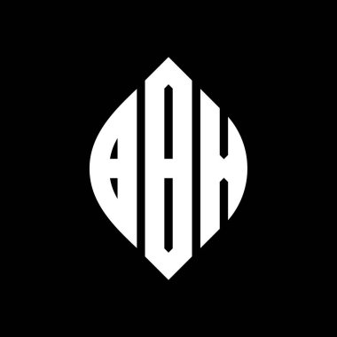 Çember ve elips şekilli BBX daire harf logosu tasarımı. Tipografik biçimli BBX elips harfleri. Üç baş harf daire şeklinde bir logo oluşturuyor. BBX Çember Amblemi Soyut Monogram Harf İşaretleyici Vektörü.